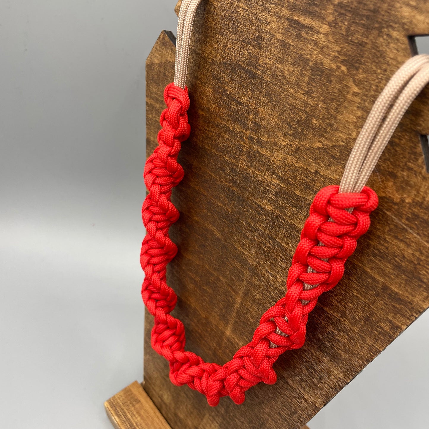 Paracord Macrame Necklace - Red & Beige